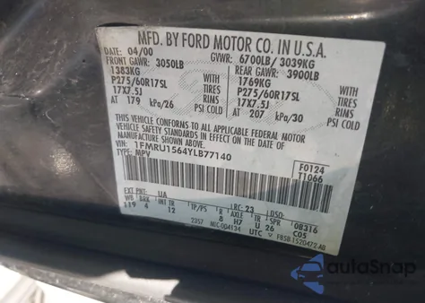 2000 Ford Expedition Xlt from USA, damaged, VIN 1FMRU1564YLB77140